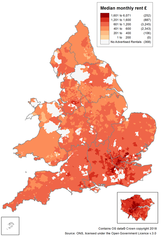 Uk Rent. Map Research Outputs: Rent price statistics for small areas, Great Britain ...