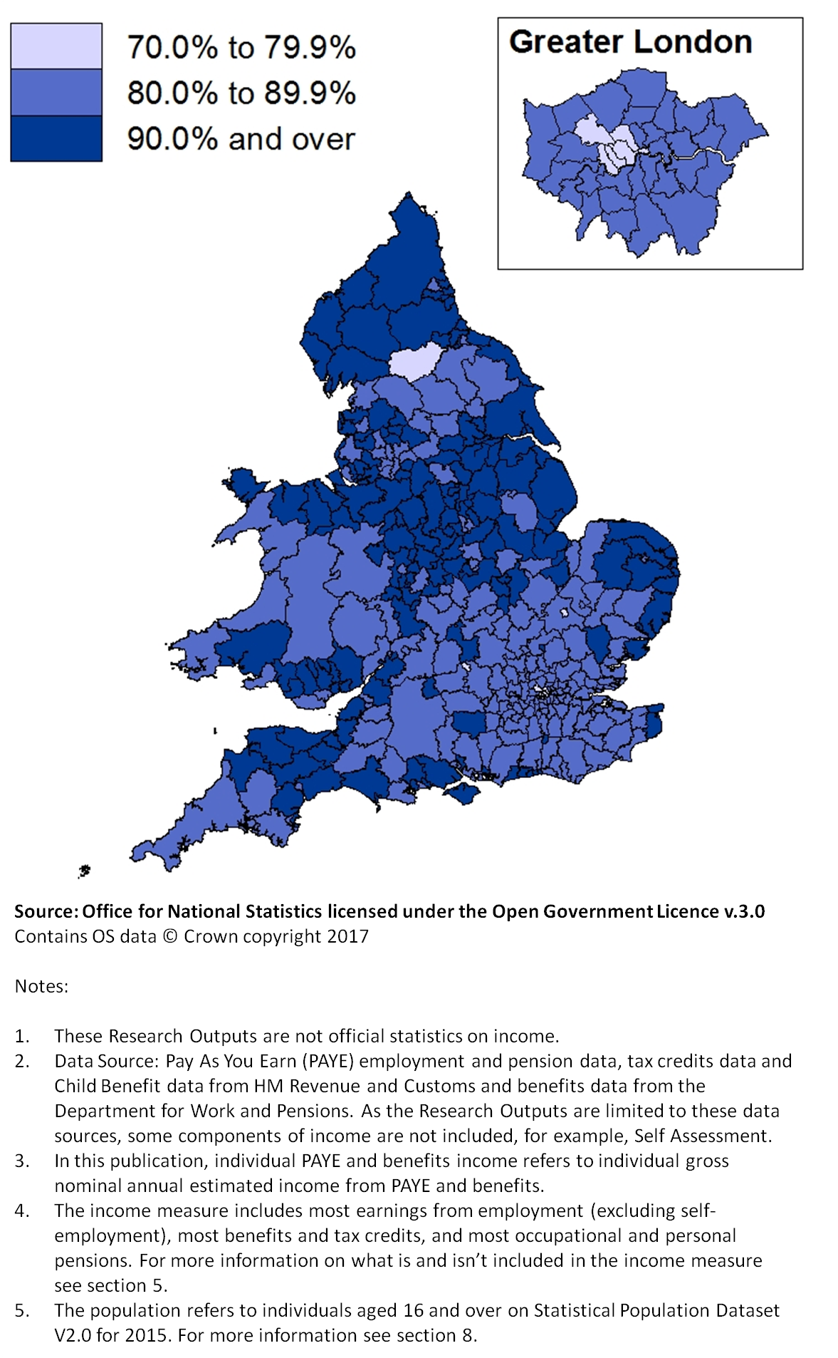 All local authorities had some income information available for at least 70% of their population.