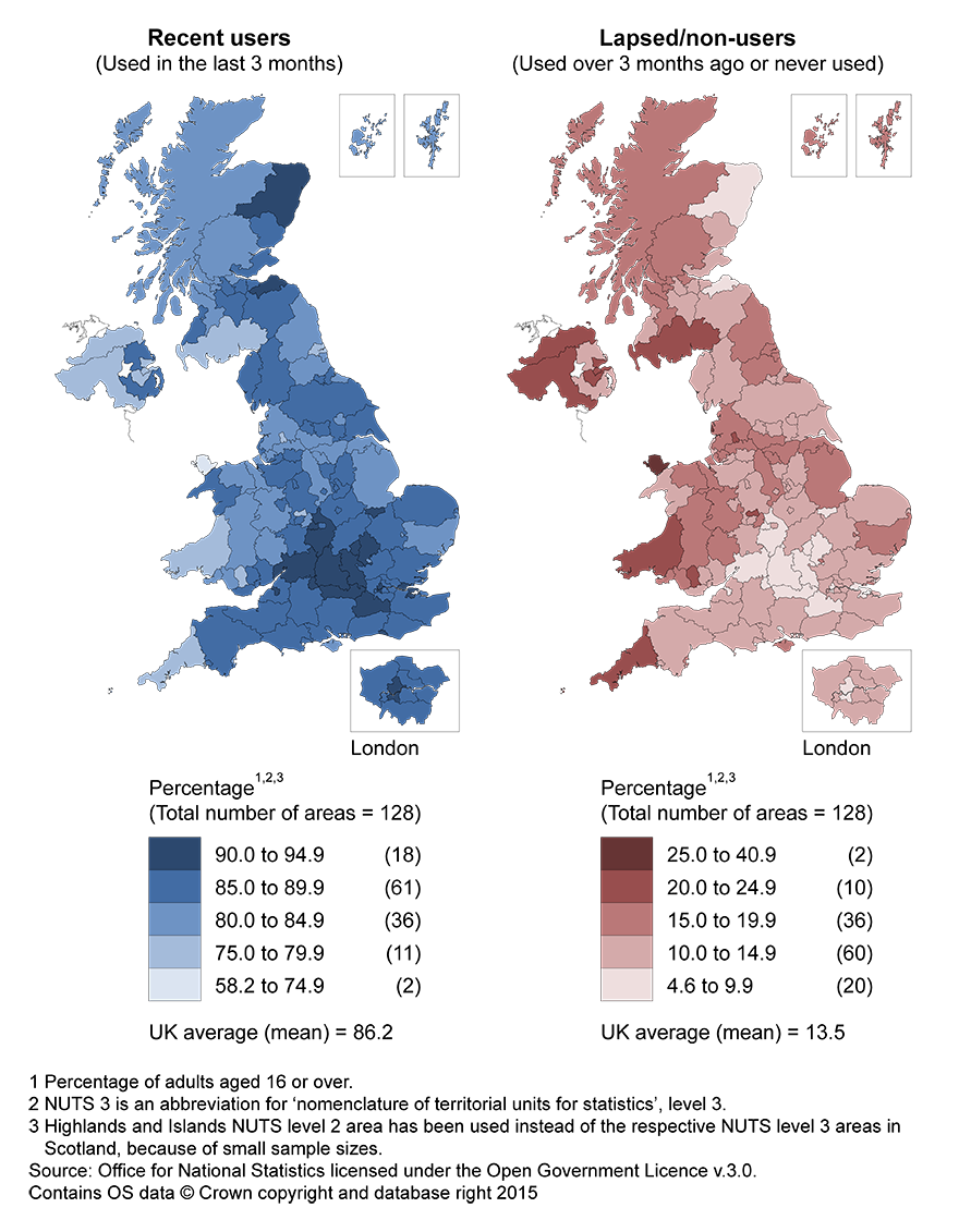 Internet use, Q1 2015, by NUTS3 area, United Kingdom