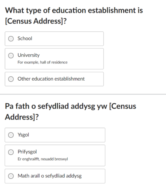 What type of education establishment is [Census Address]? School; University; Other education establishment