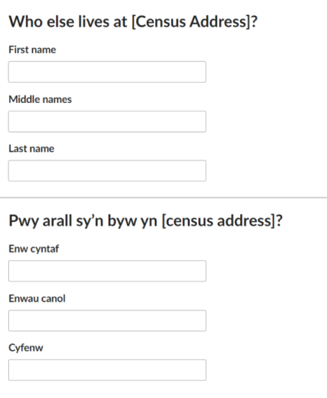 Who else lives at [Census Address]? First name; Middle names; Last name