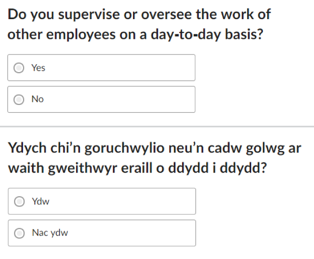 In Online question on supervisory status, in English and Welsh