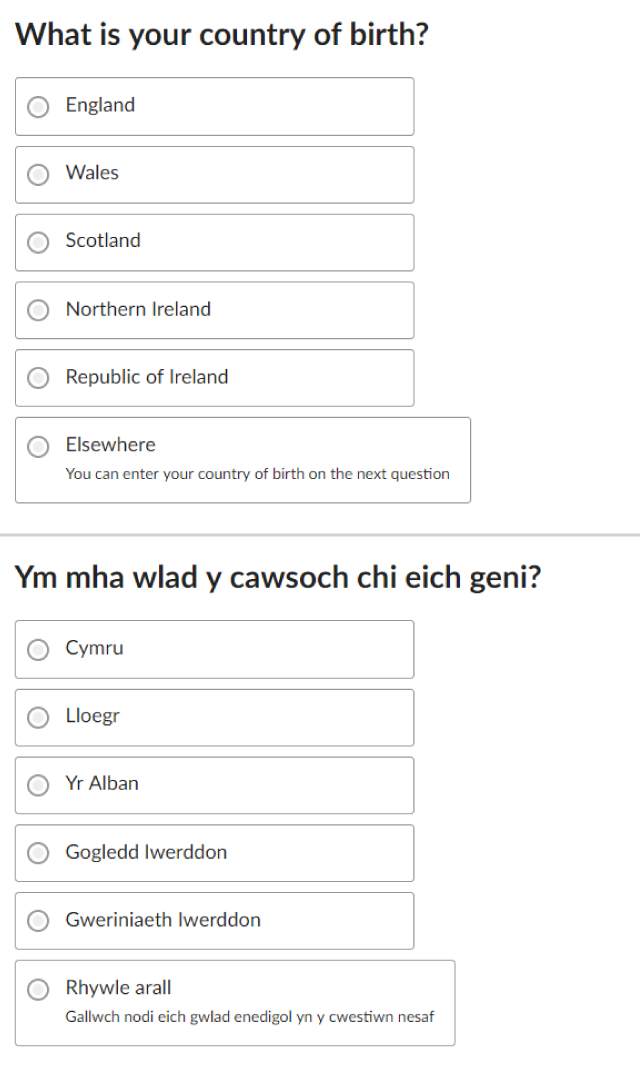 Census 2021 question: What is your country of birth?