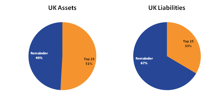 The largest 25 multinationals accounted for 51% of FDI assets in 2015, compared to 33% on liabilities.