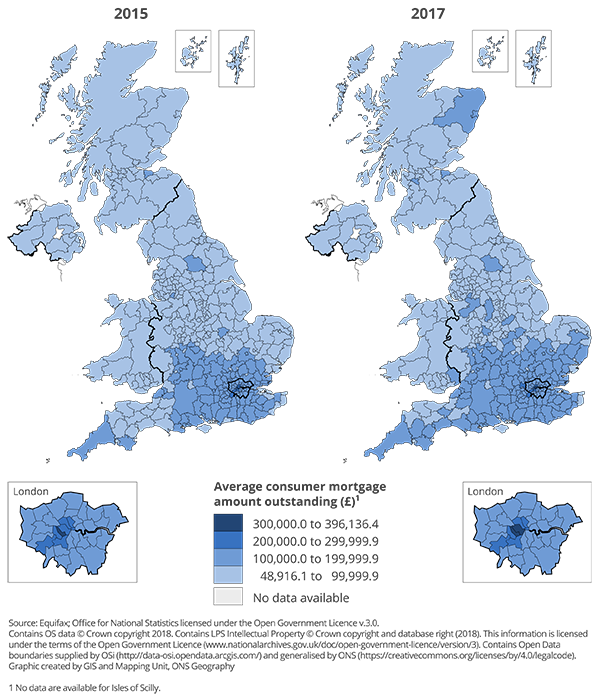 Map showing the geographical breakdown of household borrowing data on mortgages from Equifax.