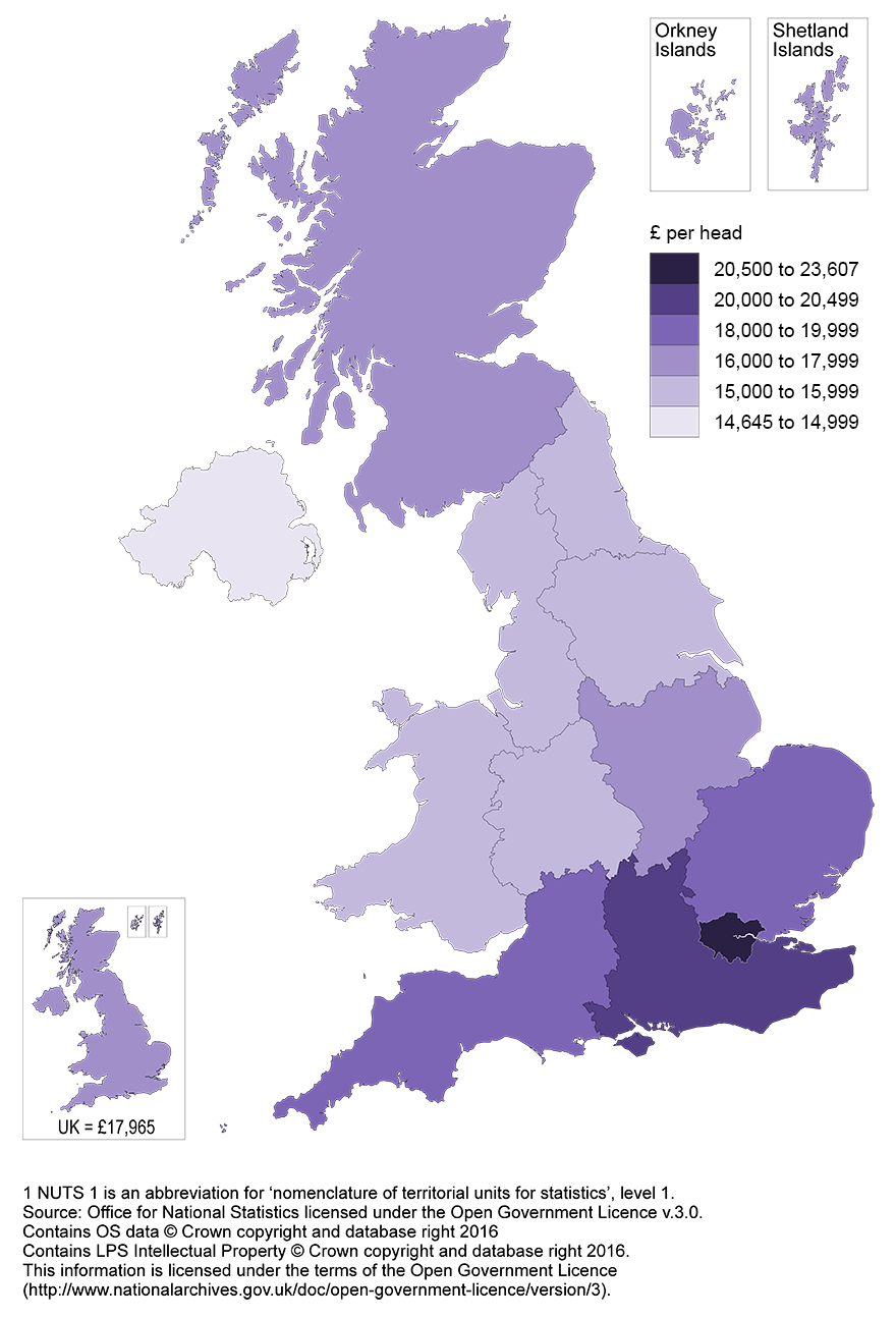 GDHI per head in 2014 was highest in London and lowest in Northern Ireland.