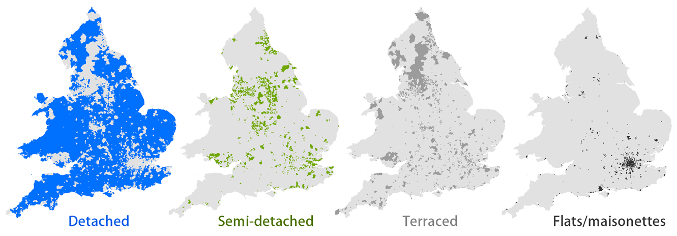 Map 2: Most commonly sold dwelling type for all sales by MSOA, England and Wales