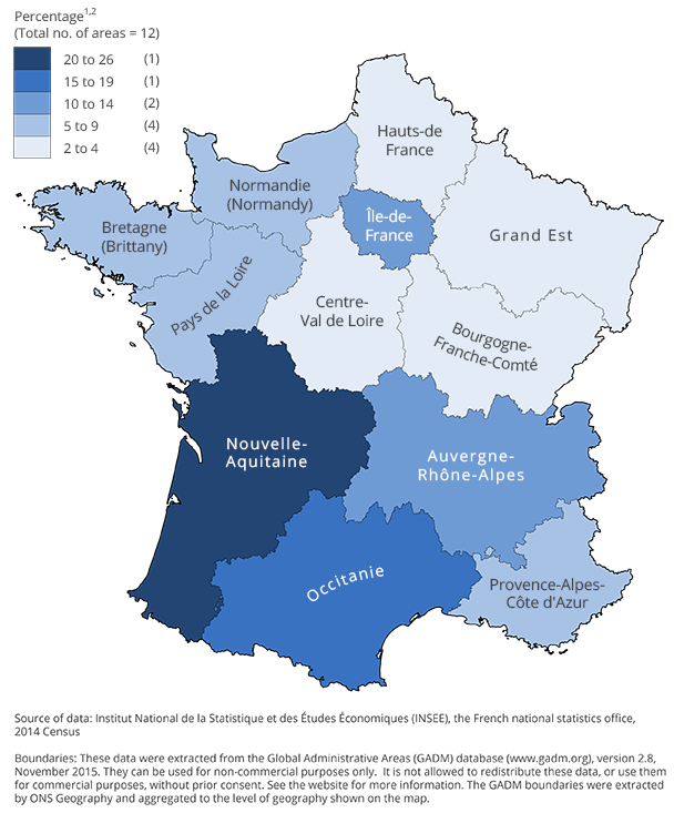 The southern and western regions are generally the most popular areas of France for British people to live. 