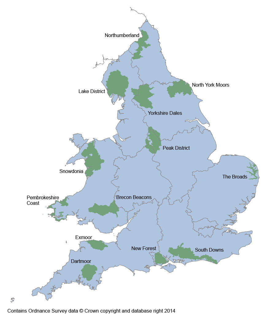 Map 1: National Parks in England and Wales