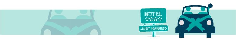 Wedding car and hotel sign