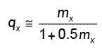 Formula showing the relationship between the qx mortality rates and the mx central death rates