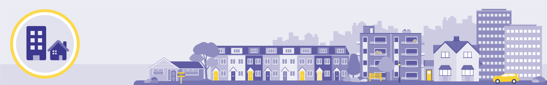 A graphic showing a street with a symbol representing housing on the left-hand side