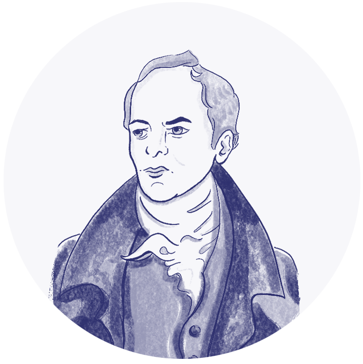 Illustrated portrait of John Rickman, in a monotone hand drawn style, by Carlie Edge